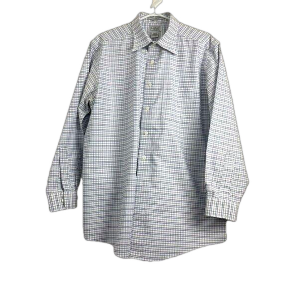 L.L. Bean White & Blue Check Wrinkle Resistant Like New Men's Shirt